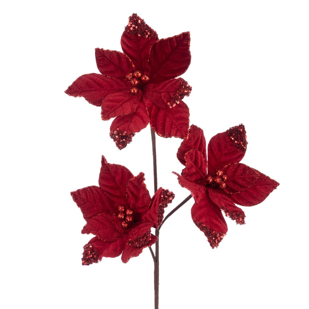 Velvet Poinsettia Spray 70cm