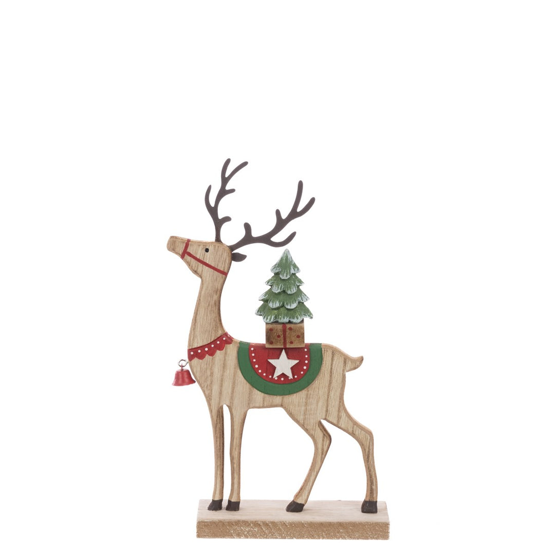 Wooden Reindeer W/Tree 25cm