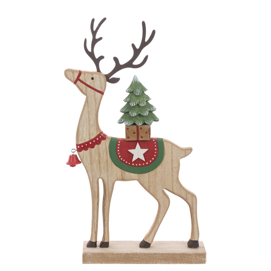 Wooden Reindeer W/Tree 33cm
