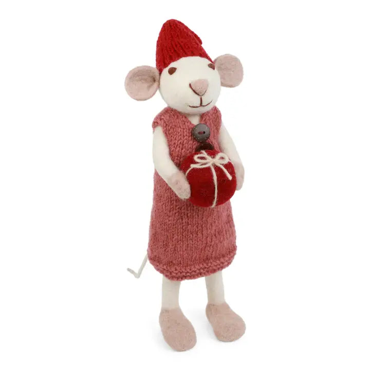 Big White Mouse w/Dusty Red Dress & Present