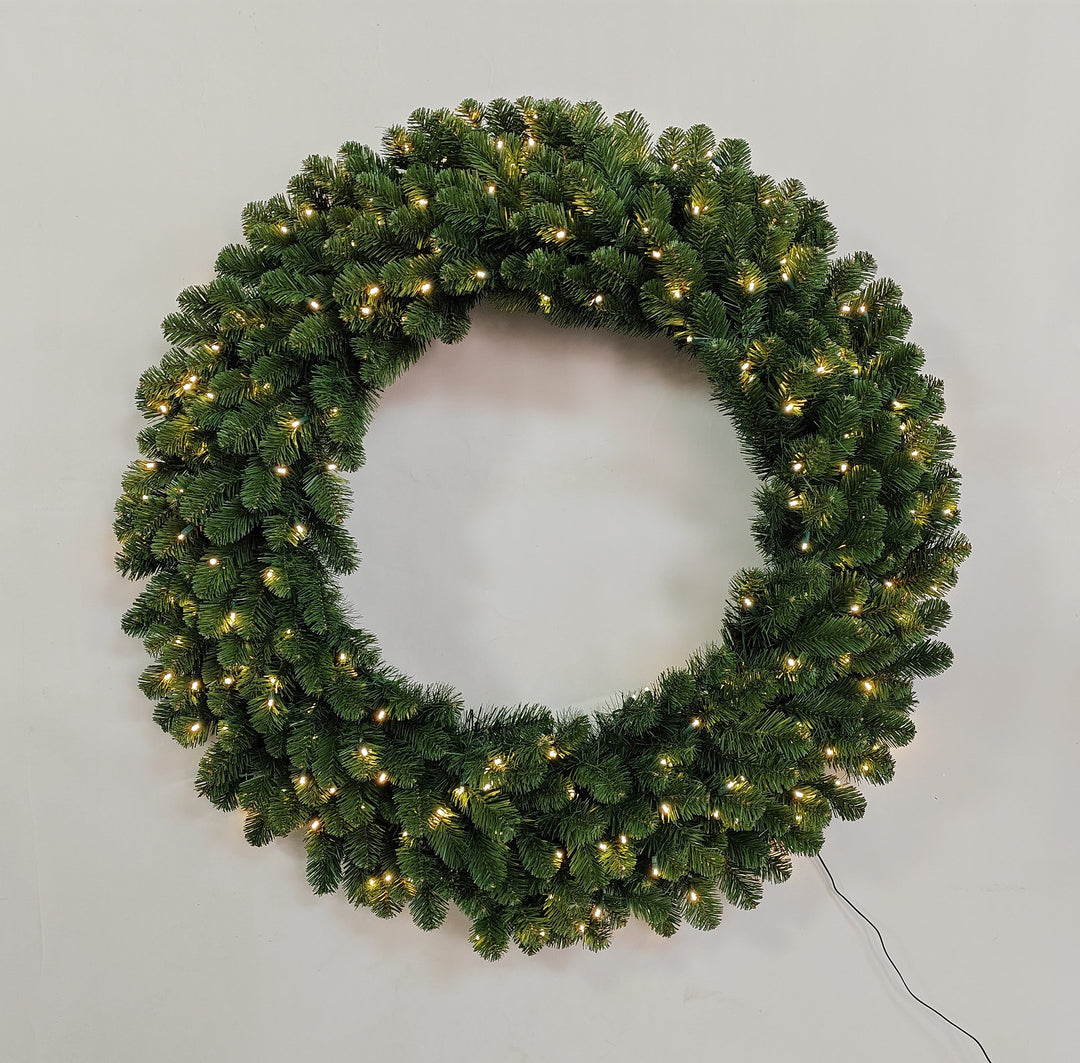 EVERGREEN - 48' Wreath with 200 Warm White Prelit 5mm bulbs - STN 8 Function - Battery Operated
