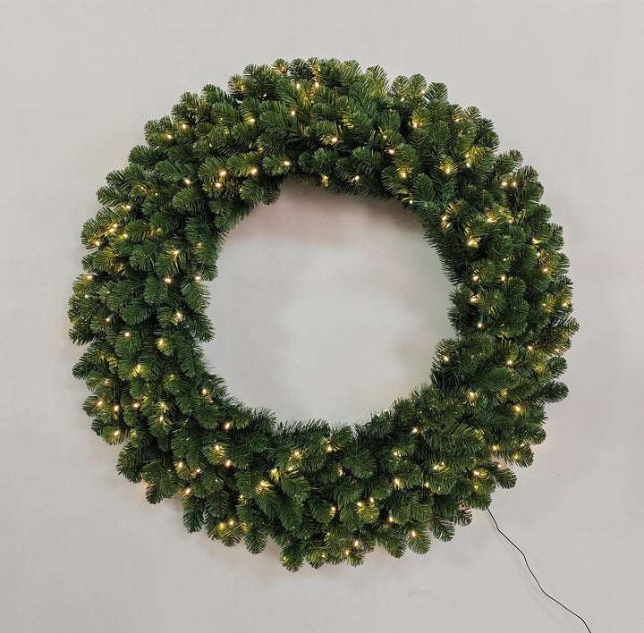 EVERGREEN - 48' Wreath with 200 Warm White Prelit 5mm bulbs - STN 8 Function - Battery Operated