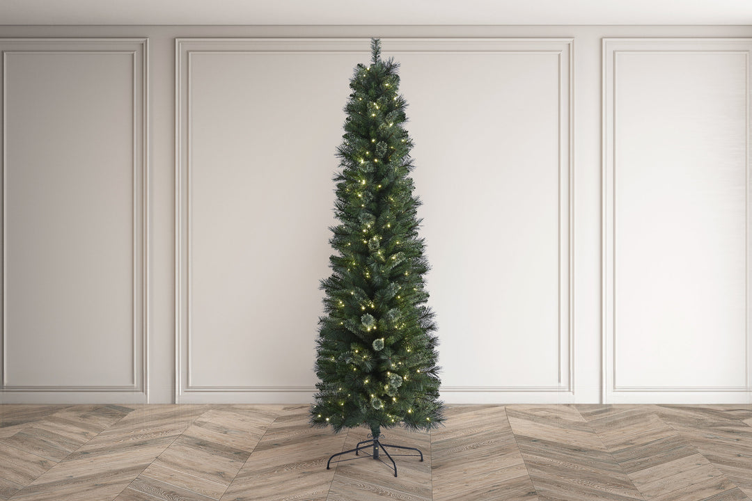 BRAMPTON PINE - 7.5ft Tree with 250 Warm White LED 5mm bulbs and NEW 8 Function