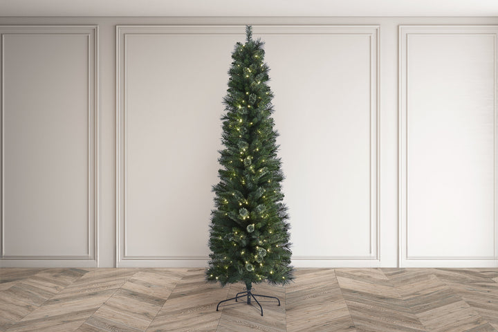 BRAMPTON PINE - 7.5ft Tree with 250 Warm White LED 5mm bulbs and NEW 8 Function