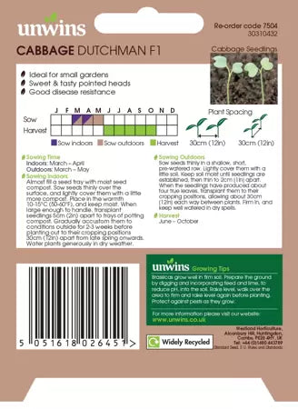 Cabbage Dutchman F1 - Seed Packets - Windyridge Garden Centre