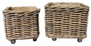 LOG BASKET RATTAN GREY WITH WHEELS Ø50 X 50cm H45CM