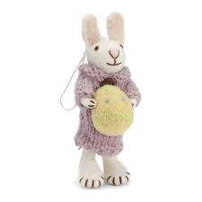 White Bunny with Purple Dress and Yellow Egg