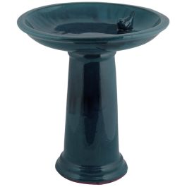 Bird bath ceramic on foot petrol