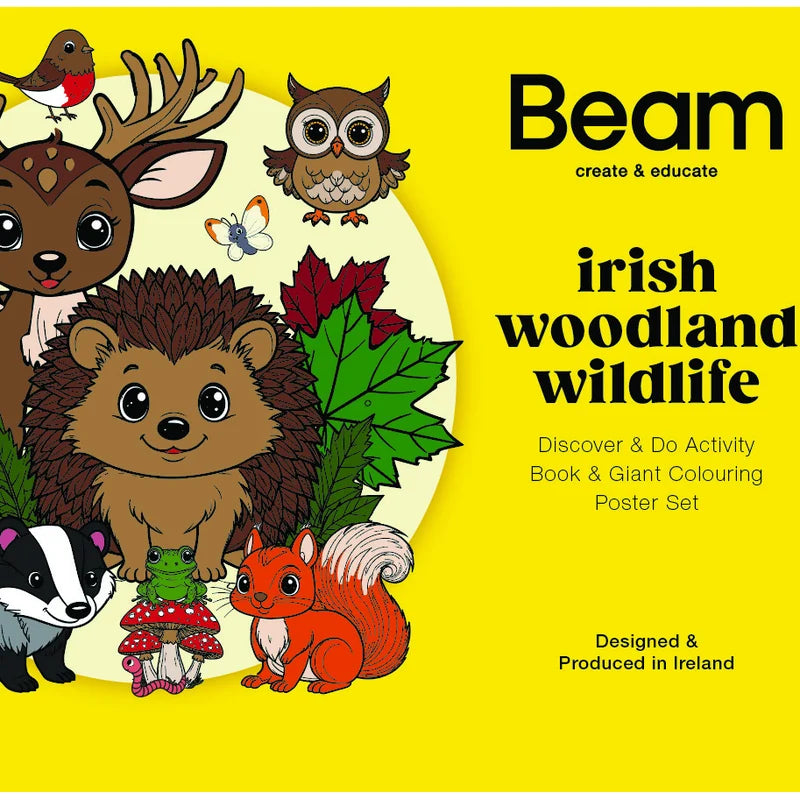 Irish Woodland Wildlife Discover & Do activity book and giant colouring poster set by Beam