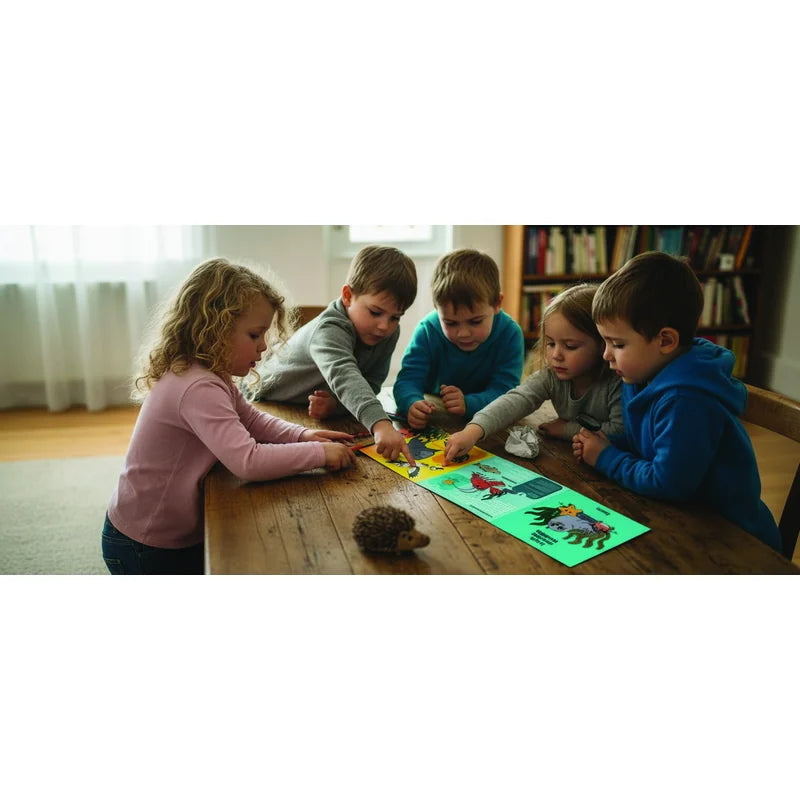 Child colouring the Irish Woodland Wildlife giant poster