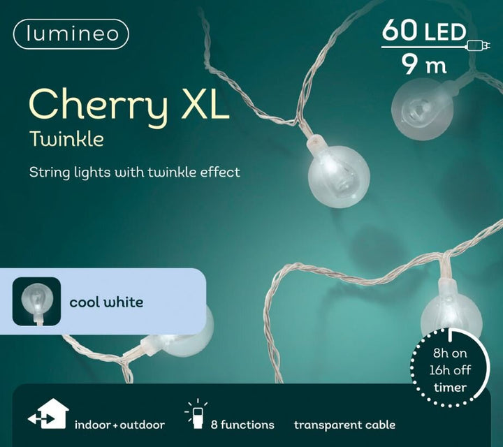 LED cherry lights gb 8 function twinkle effect outdoor transparent/cool white L.900cm