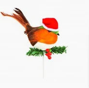 10cm Robin With Santa Hat Pick