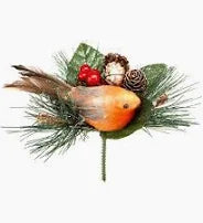 15cm Robin With Pine Cone Pick