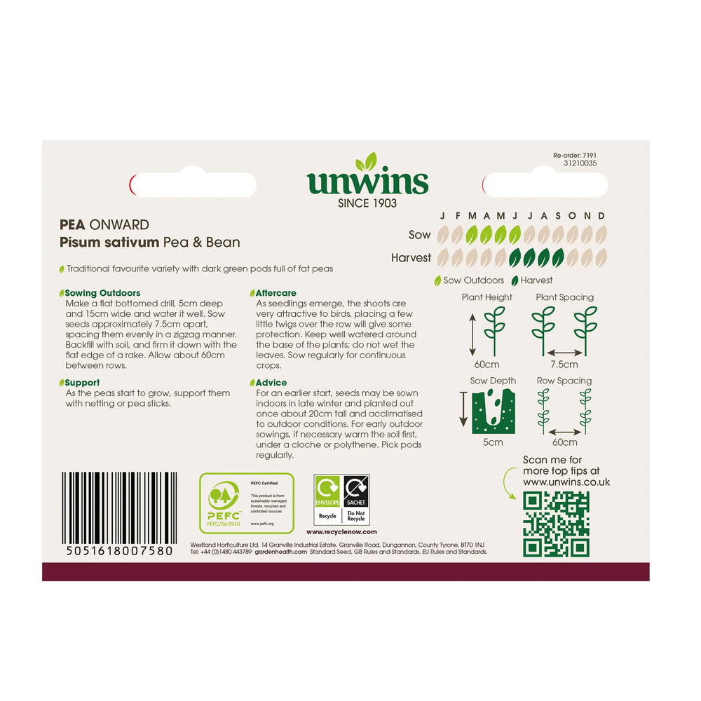Pea (Maincrop) Onward - Seed Packets - Windyridge Garden Centre