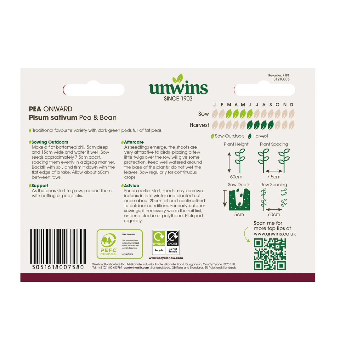 Pea (Maincrop) Onward - Seed Packets - Windyridge Garden Centre