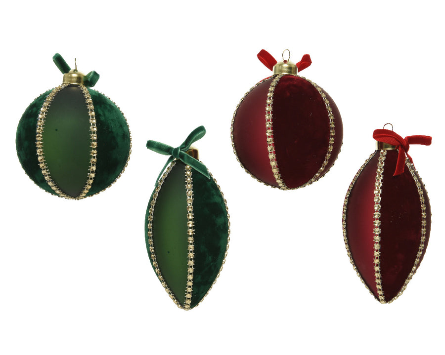 Bauble Glass Flock, Matt Diamond Beads, Bow 4Ass Assorted - Christmas - Windyridge Garden Centre