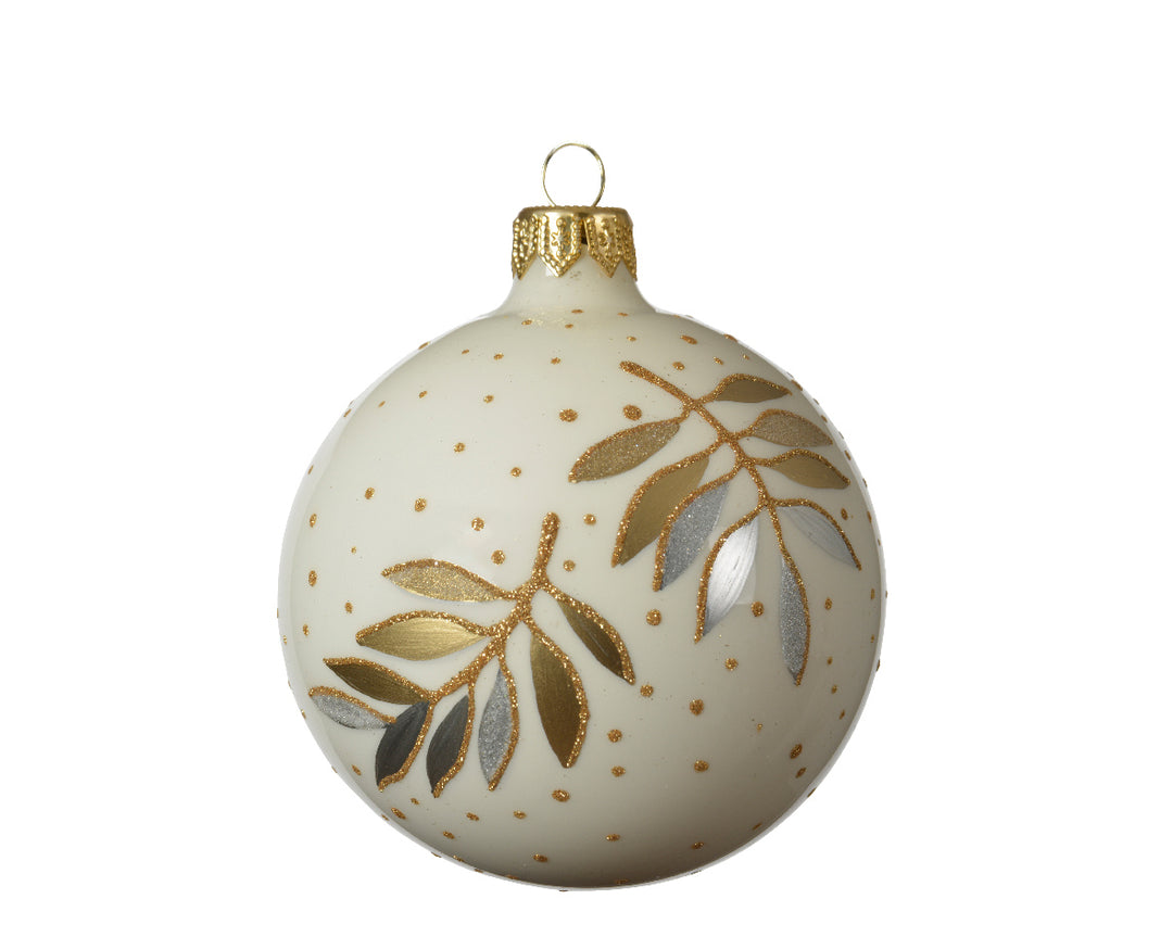 Bauble glass shiny branches wool white