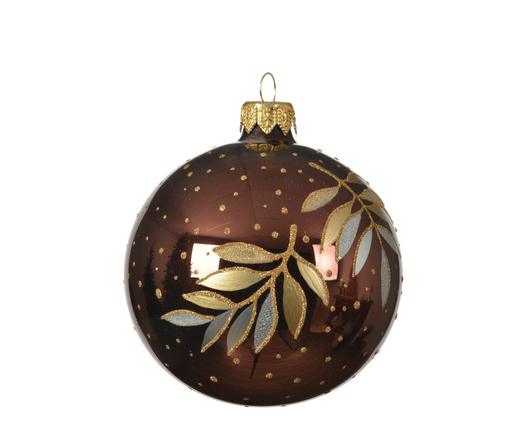 Bauble glass shiny branches dark brown
