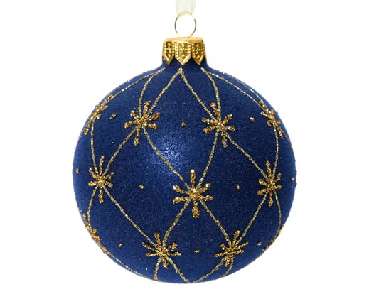 Bauble glass matt flock line star all  night blue