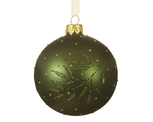 Bauble glass matt leaf branche pine green