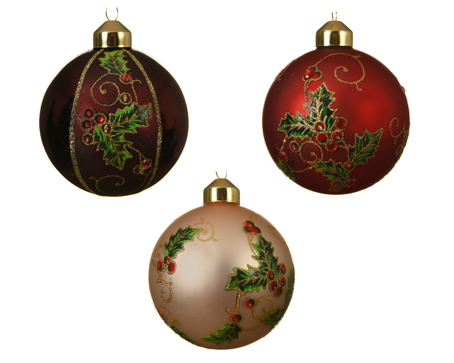 Bauble Glass Decal, Glitter Holly Berry 3Col Ass Dia8.00Cm - Christmas - Windyridge Garden Centre