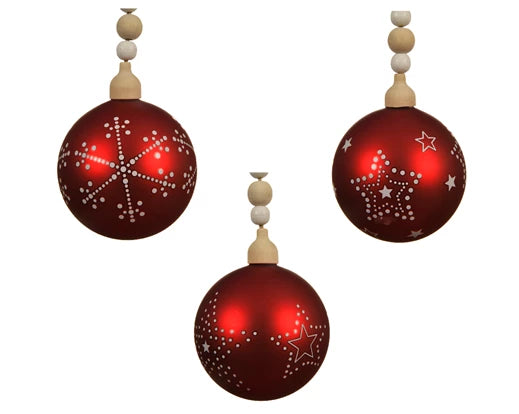 Bauble glass white paint dots star  Christmas red
