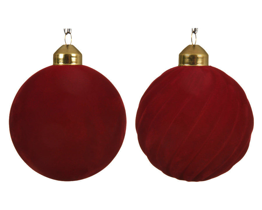 Gl Bauble Flock W Gold Cap 8Cm Christmas Red - Christmas - Windyridge Garden Centre