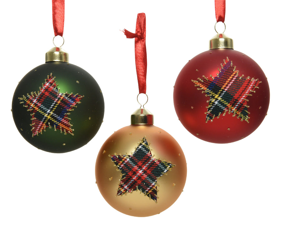 Bauble Glass Matt Checkered Star 3Col Ass Dia8.00Cm - Christmas - Windyridge Garden Centre