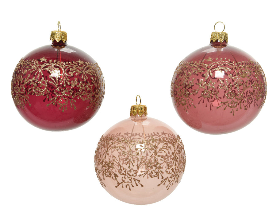 Bauble Glass Enamel Champagne Lace 3Col Ass Assorted - Christmas - Windyridge Garden Centre