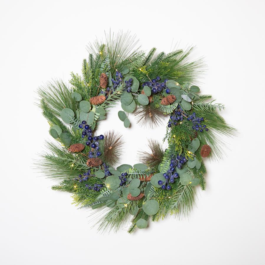 75cm Blueberries foliage Wreath with Pinecone and light