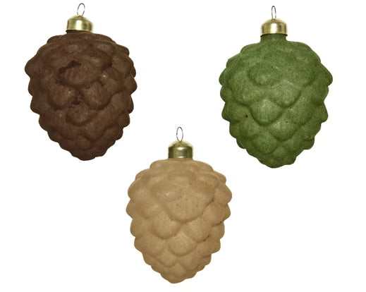 Pinecone glass flock 3col ass