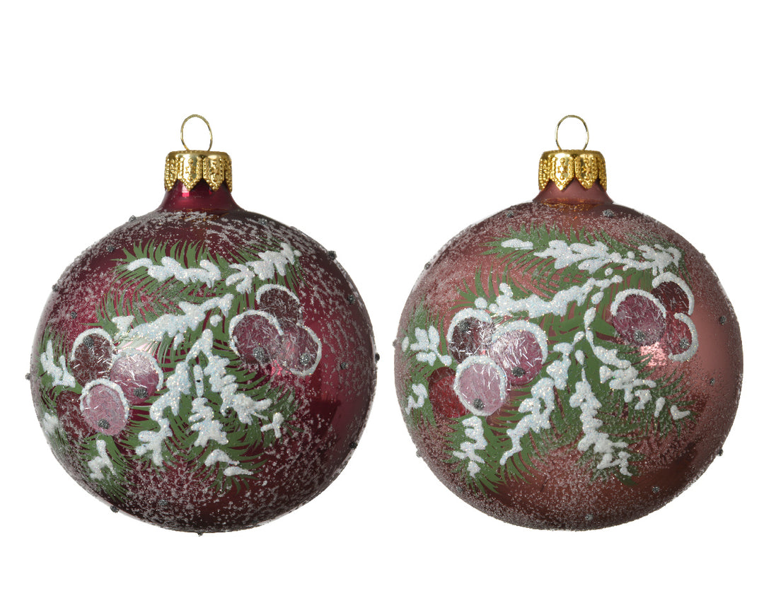 Bauble glass shiny berries 2col ass assorted