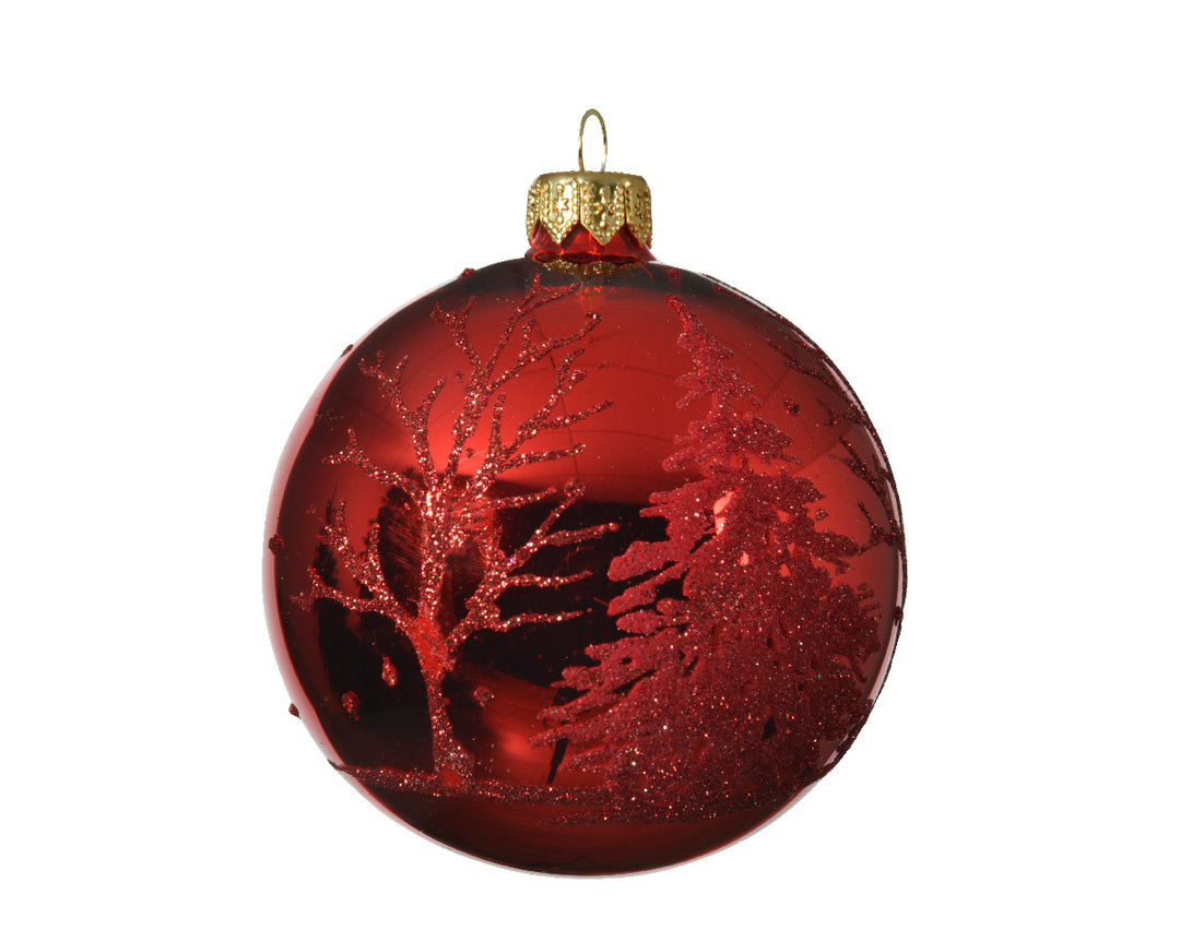 Bauble glass shiny trees Christmas red