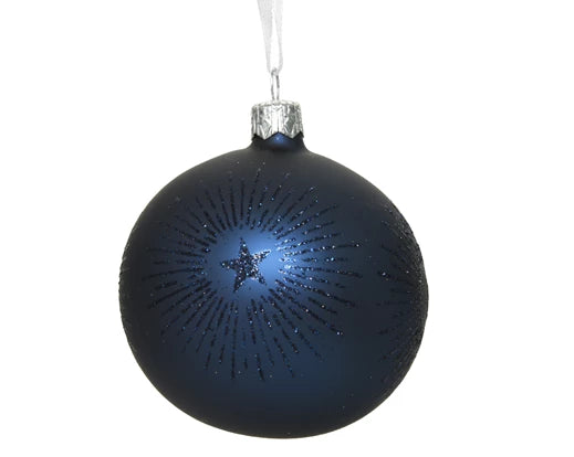 Bauble glass matt glitter starburst    night blue