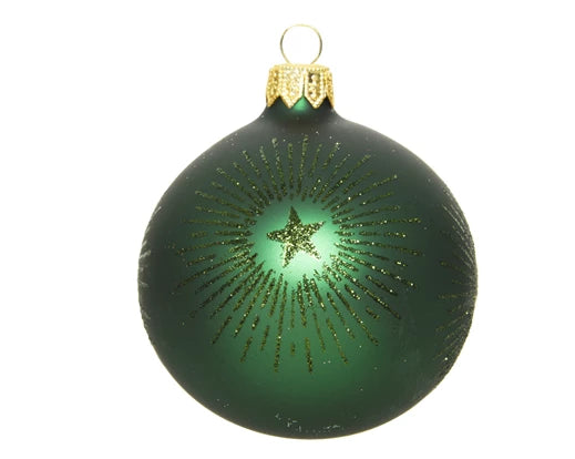 Bauble glass matt glitter starburst  pine green