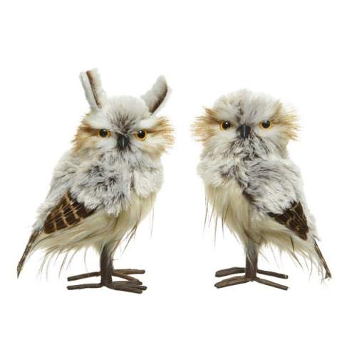 Owl polyester feathers 2ass brown/colour(s) L.12cm x W.13cm x H.23cm