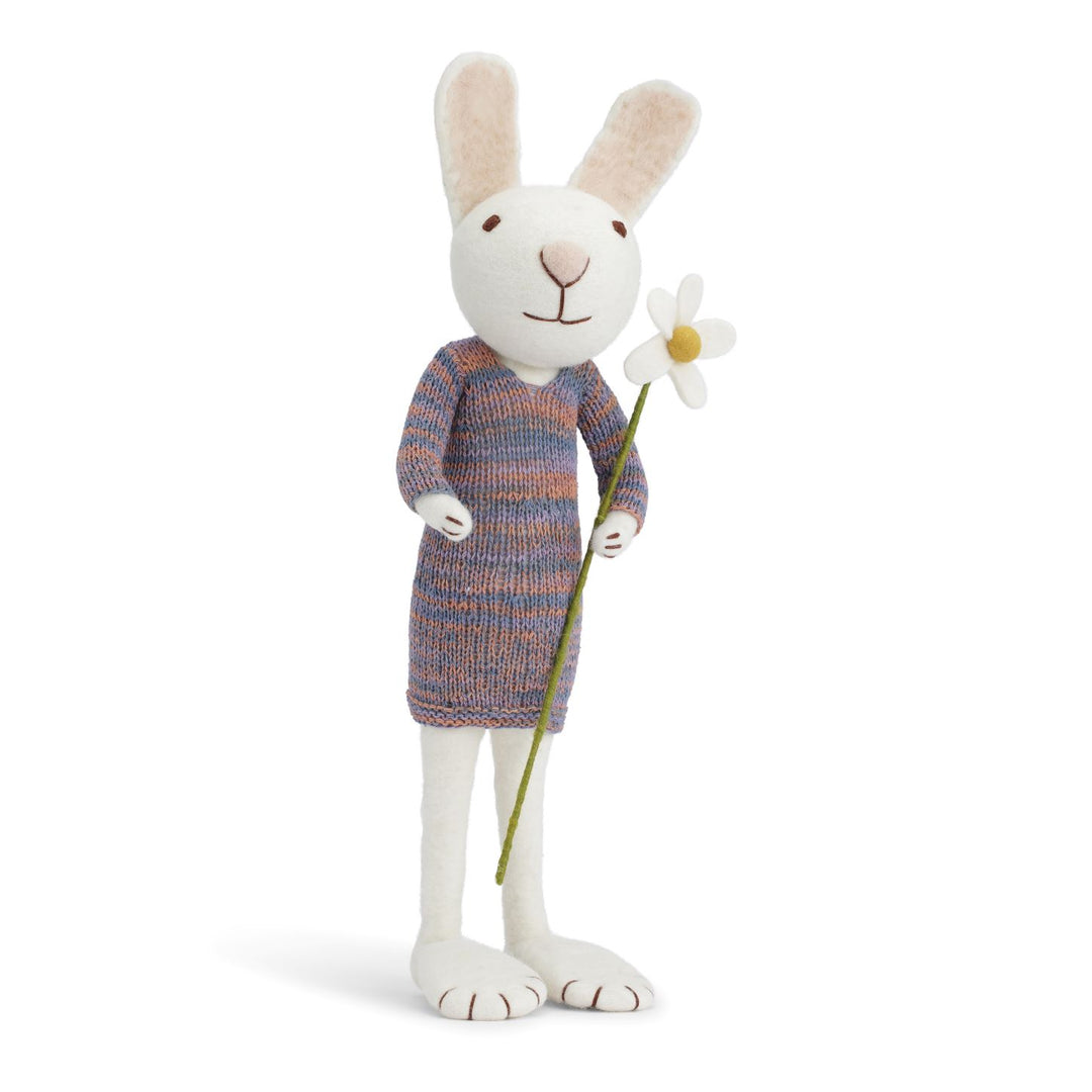 X-Large White Bunny with Multi Colorful Dress and Marguerite