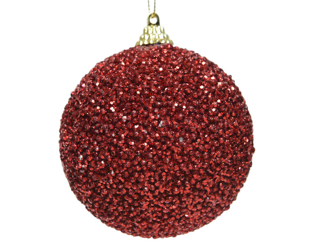 Bauble foam glitter, white dots red dia8cm