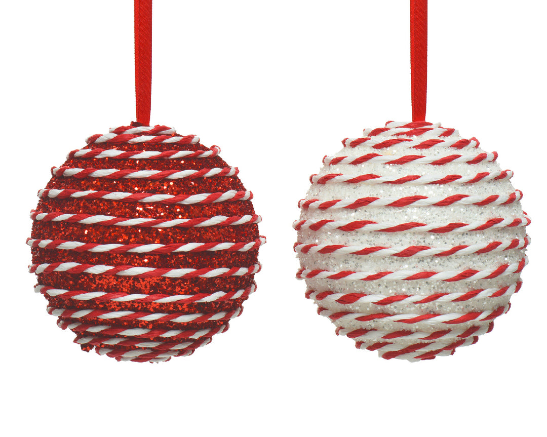 Bauble foam glitter 2col ass red/white dia10cm