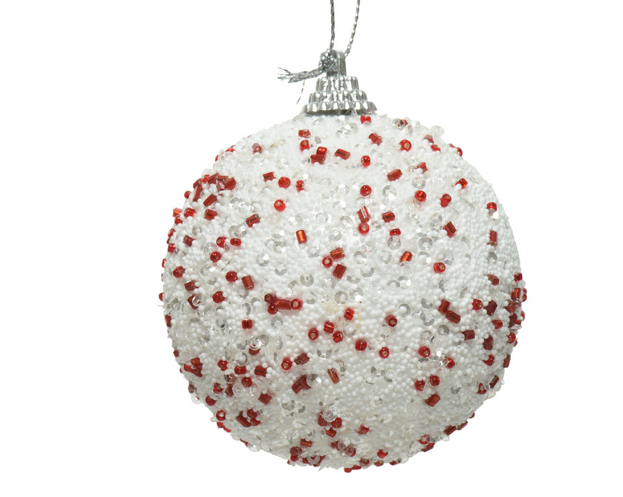 Bauble Foam Glitter, Beads White/Red - Christmas - Windyridge Garden Centre