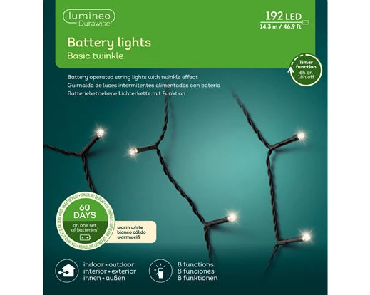 LED Durawise basic lights 8 function twinkle effect BO outdoor black/warm white L.1430cm