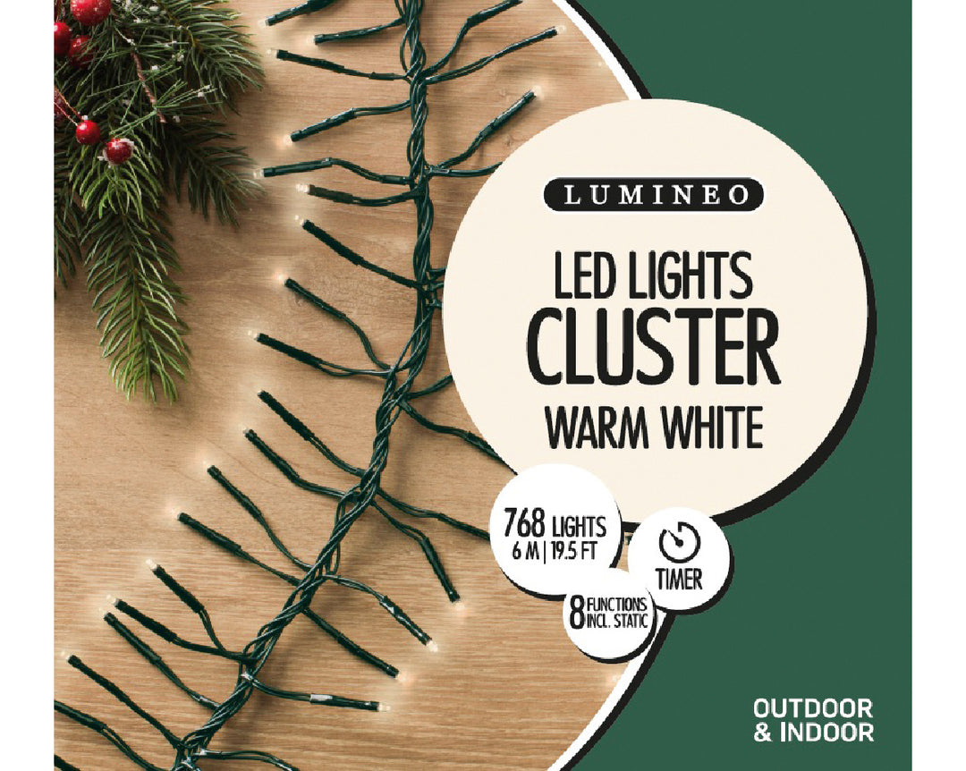 LED cluster lights gb 8 function twinkle effect outdoor green/warm white L.600cm
