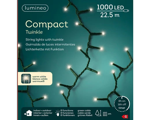LED compact lights gb 8 function twinkle effect outdoor green/warm white L.2250cm