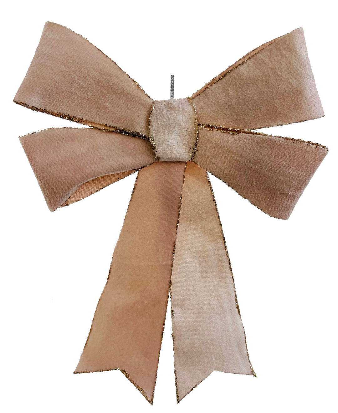 Velvet bow lt pink champagne glitter 18cm