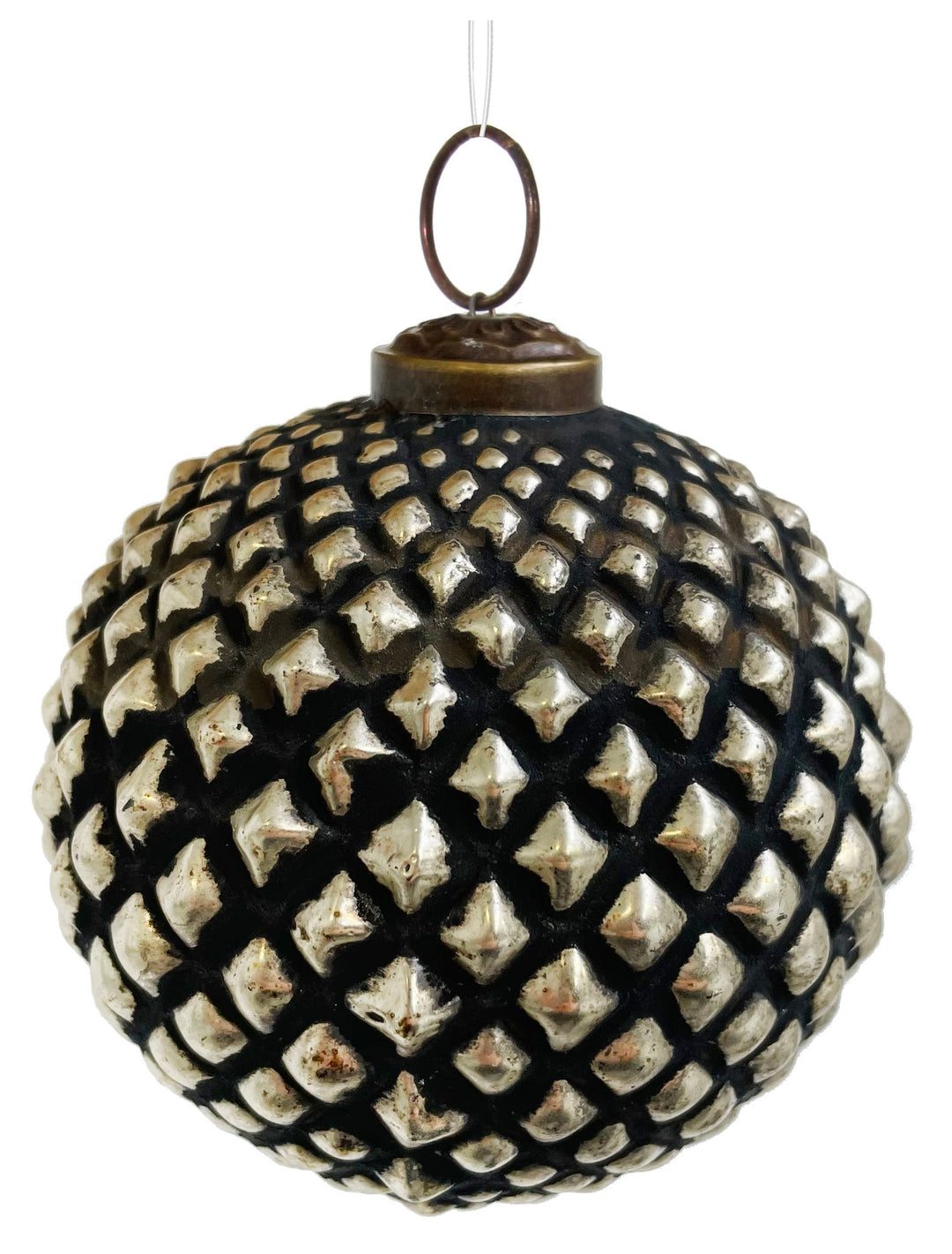 Glass cone ball antique silver black lined 9cm