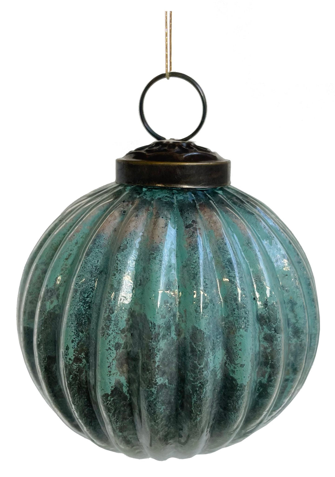 Glass ball lined green copper marbled 7,5cm