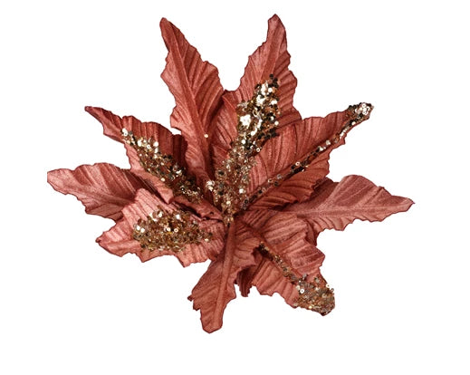 Poinsettia  on  clip  polyester  glitter
-  spangels  with  plastic  flowerhead 2col ass