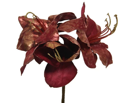 Flower amaryllis on stem polyester  - burgundy