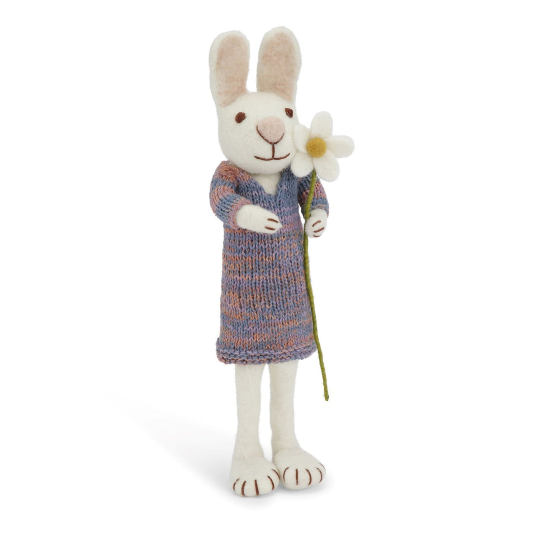 Big White Bunny With Multi Colorful Dress And Marguerite - Easter - Windyridge Garden Centre