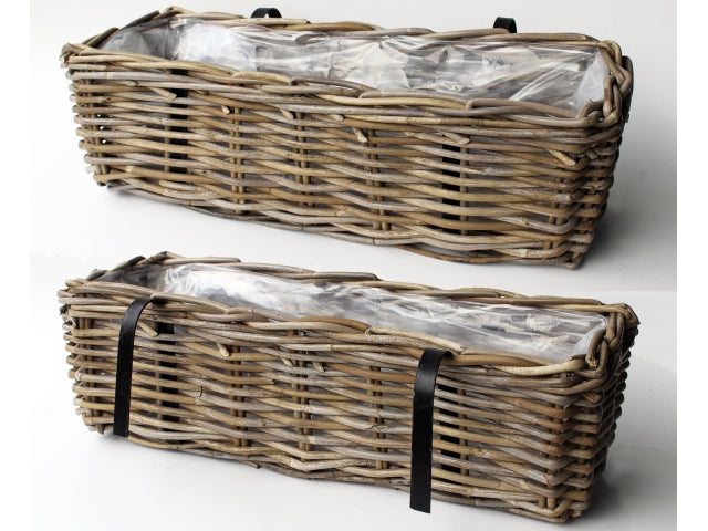 Rattan Trough Balcony Planter  Grey 60cm